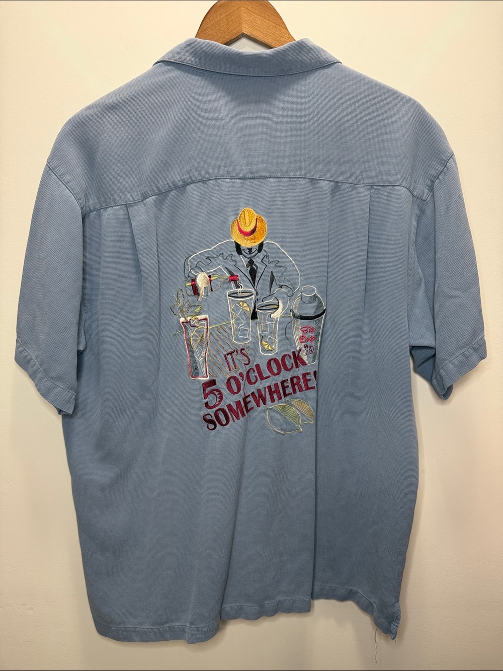 Y2K Big Dogs Light Blue Short-Sleeve Embroidered Camp Polo Size M 29x25